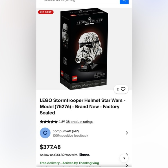 LEGO Star Wars Stormtrooper Helmet in Black and White - Picture 3 of 3